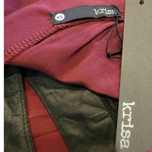 NWT Revolve Krisa Burgundy Faux Black Leather Trim Tank XS - Picture 4 of 4